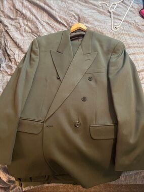 Men's Double-Breasted Olive Pea Coat